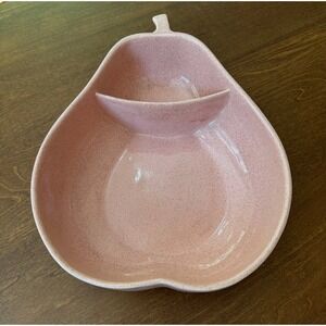 Vintage MCM Pfaltzgraff Pottery Pink Speckled Divided Pear Shaped Bowl 1950s